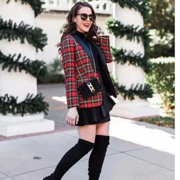 J.Crew Parke Tartan Plaid Blazer Satin Lapel Holiday Jacket Size 4 Petite - Picture 4 of 7